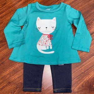 Adorable Cat Graphic Long Sleeve Tee & Jeggings Outfit